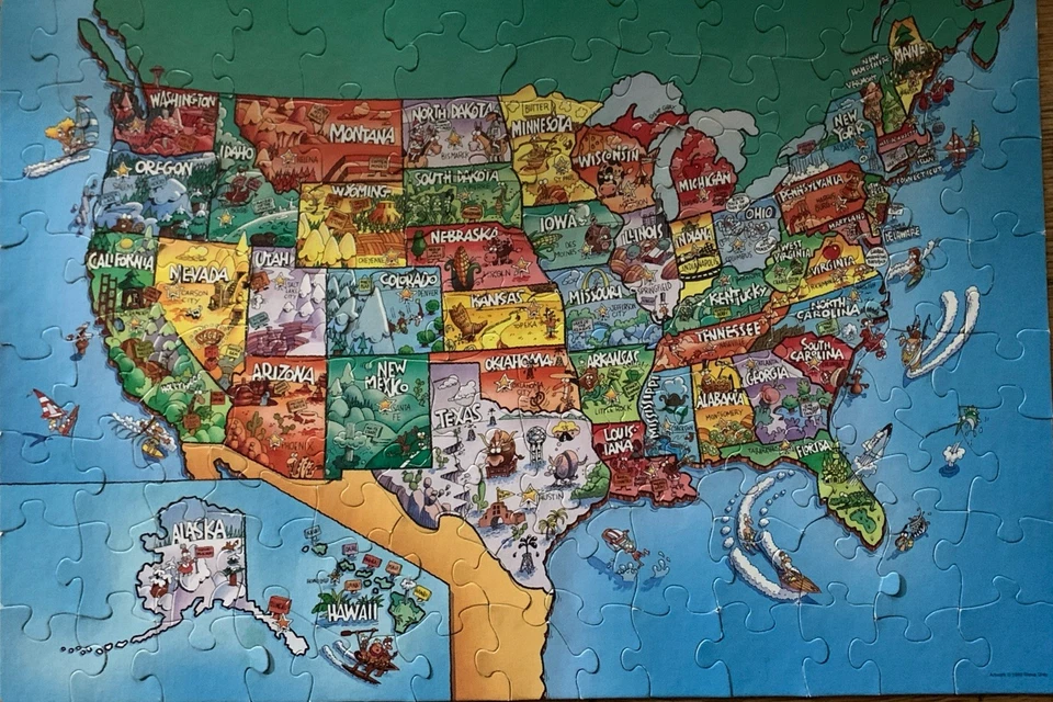 Mapa dos EUA 100 peças quebra-cabeça 1993 arte rosa completo feito nos EUA - Imagem 3 de 4
