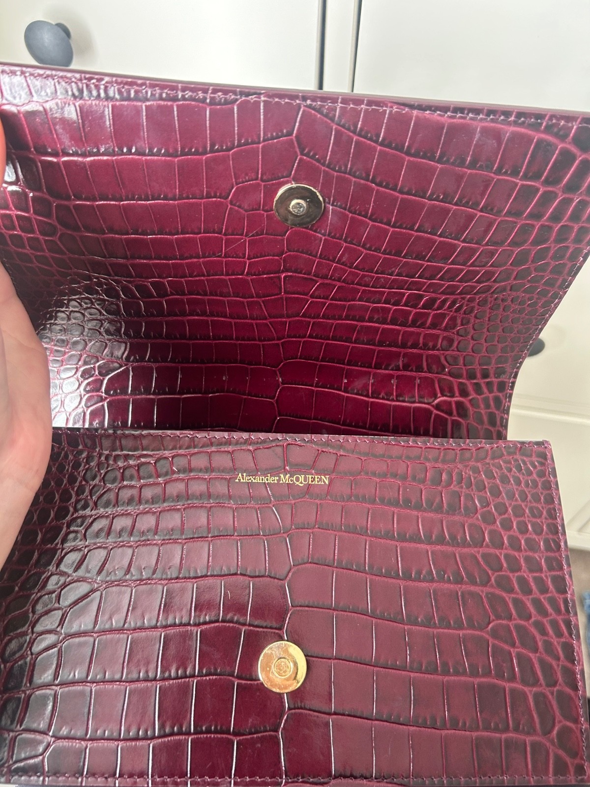 Alexander McQueen Croc Burgundy Leather Handbag, with iconic jewelled detailing image 7