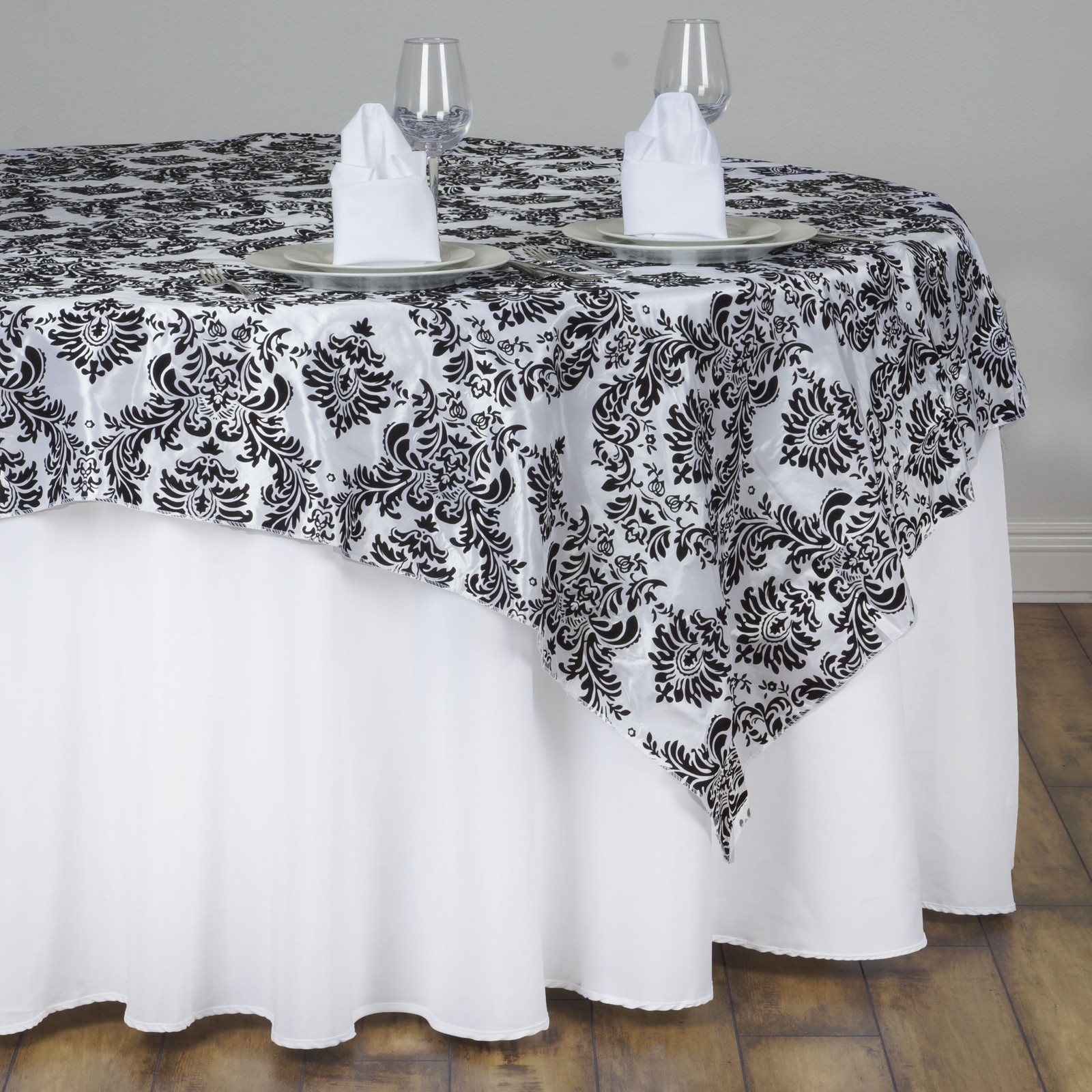 1 Dozen FLOCKING 12 TABLE OVERLAYS 60x60" Wedding Party Catering Linens Supplies