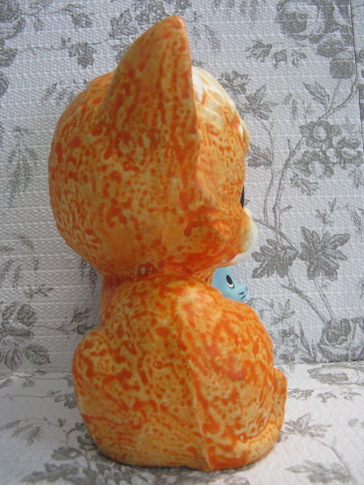 New Trends Vtg 1970s Groovy Big Eye Cat Coin Bank Orange Kitten And Mouse Japan