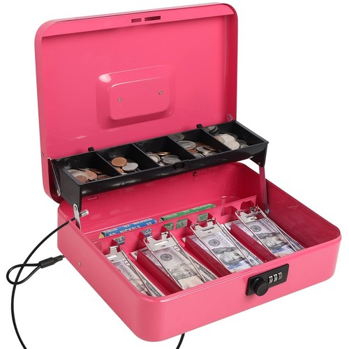 Cash Box with Combination Lock,Metal Cash Box with Money Tray,Lock Box Safe S...