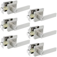 KAMOTA Privacy Door Levers, 6 Pack Satin Nickel Door Handles Bed and Bath Doo...