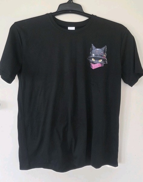 Women's Black Anime T-Shirt Cool Cat By Kisanosekai Graphic Print Size Medium.