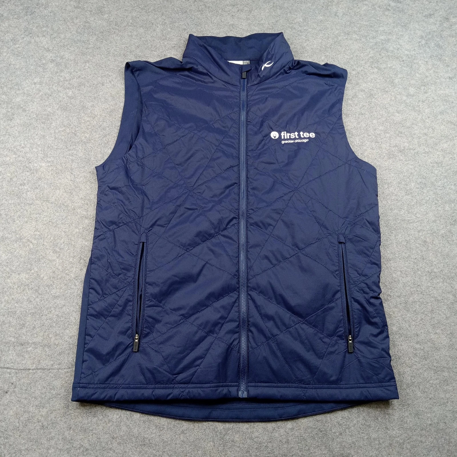 KJUS Vest Mens Large Blue Quilted Full Zip Golf Insulated Outdoor Logo
