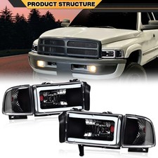 For 94-02 Dodge Ram 1500 2500 3500 Black Housing Clear Corner Headlight Lamps For 94-02 Dodge Ram 1500 2500 3500 Black Housing Clear Corner Headlight Lamps
