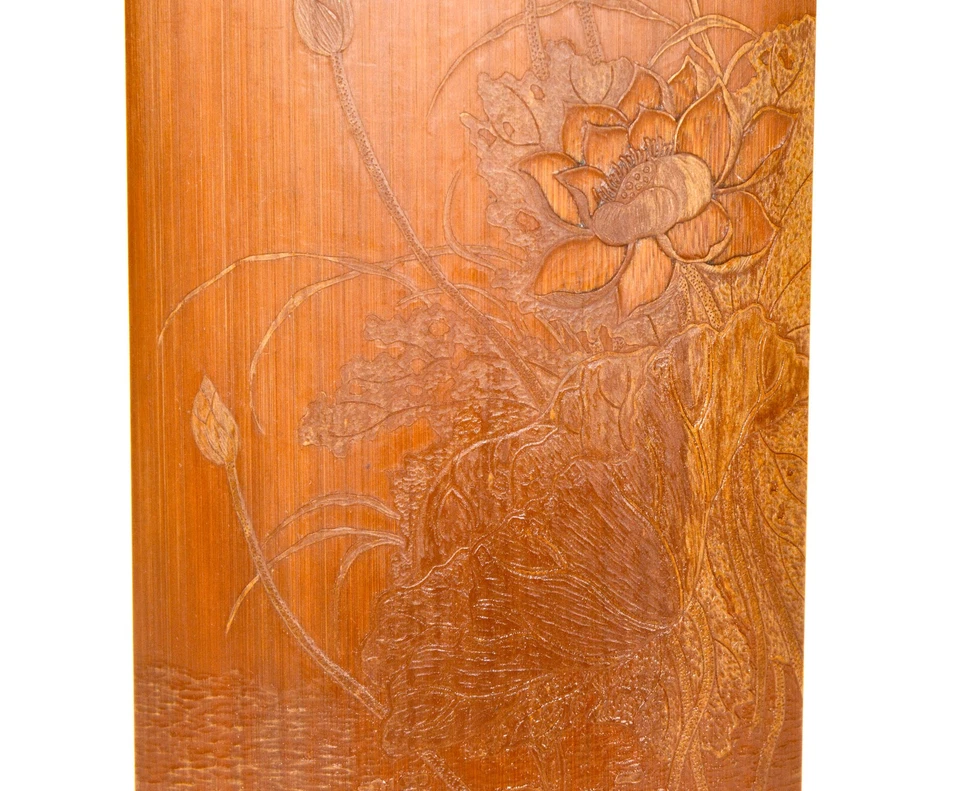 Reposamuñecas chino Qing tallado ligero loto bambú finamente tallado Foto 4 de 4