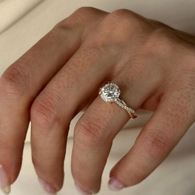 Lab Grown 2 Carat Diamond Ring / Twisted Engagement Ring / Vain Engagement Ring