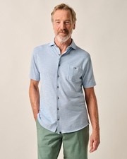 johnnie-O Short-Sleeve Knit Pique Button-Down Shirt - Tasca Laguna Blue Size XL