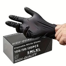 100/50/20PCS Black Nitrile Disposable Gloves Thick Waterproof Cleaning Tattoo