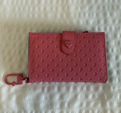 Betsy Johnson Xoleah Tri-Fold Wallet Pink Embossed Hearts Key Holder NWT