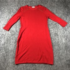 Calvin Klein Sweater Dress Womens Large Red Knit 3/4 Sleeve Zipper Detail Career