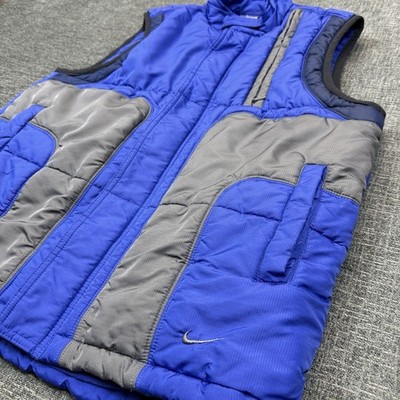 Y2K Nike Puffer Vest Men s XL Blue Gray Swoosh Insulated Full Zip Utility Vtg