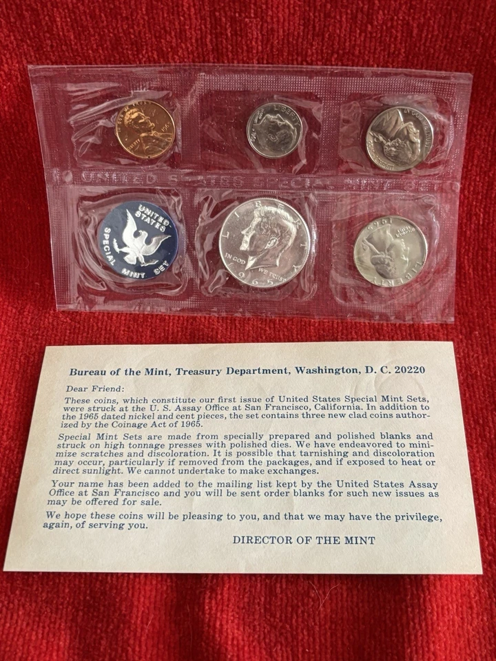 1965 - Juego de monedas de prueba especial de acuñación de Estados Unidos en sobre original Foto 3 de 4