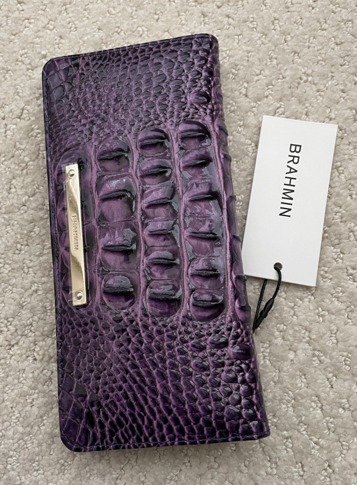 New Brahmin Melbourne ADY Slim Bifold Leather Wallet Clutch HEROIC PURPLE NWT