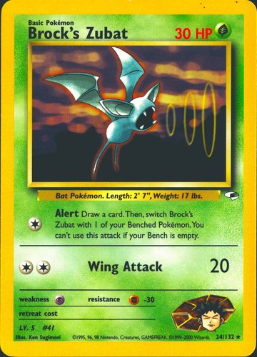 Brock's Zubat 24/132 Rare Gym Heroes Pokemon Unlimited Lightly Played