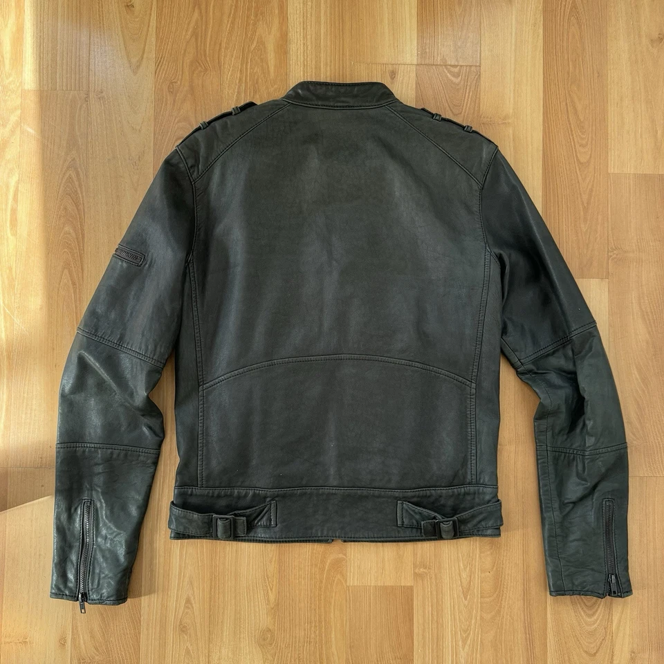 Chaqueta de Cuero de Piel de Cordero Verde Desteñida Juicy Couture Militar Moto S De Colección Rara Foto 4 de 4
