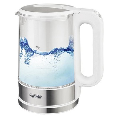 Mesko MS 1301W Wasserkocher 1,7L Glaskessel mit LED-Beleuchtung Edelstahl/Weiß