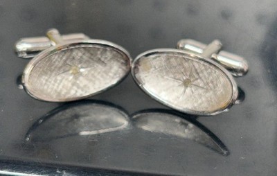 Vintage Sterling Silver Cuff Links Anson Signed rhinestone starburst oval 9.4g