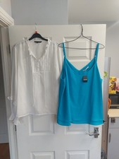 2 BN Size 20 ,white Tie Front Ruffle Embroidered Blouse,teal 2 Layer Vest
