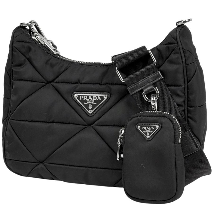 Prada Re-Nylon 1BD290 Padded Nylon Shoulder Bag Black with Pouch #BS379