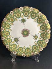 Antique Limoges France Hand Decorated Green Gold Cabinet Plate 8.75” c1900