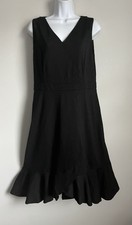 Talbots Women’s Black V Neck Flounce Empire Waist Ruffle Hem Sleeveless Dress 8