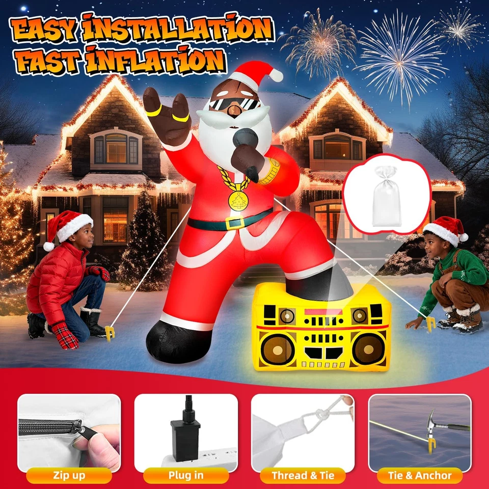 Inflables de Navidad 6 pies negro Santa Rapper 2025 NUEVO LED decoración exterior Foto 4 de 4