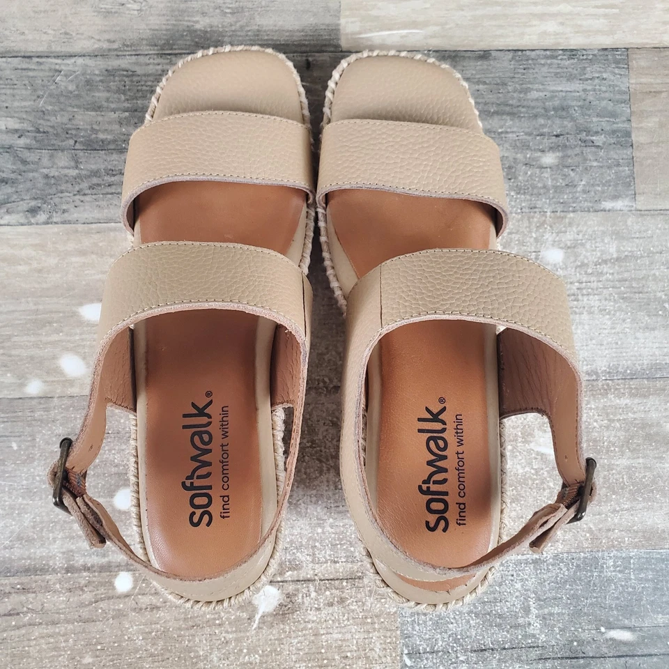 Sandalias Softwalk Hartley para mujer talla 7,5 M alpargatas de cuero beige con tira trasera Foto 4 de 4
