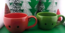 Set Of Two Emoji Red And Green Smiles Coffee Mugs. Perfect For Assemblages 