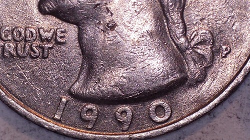 1990 P Washington Quarter with Reverse Die Crack Error (#77404) - Picture 8 of 14