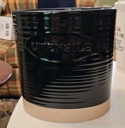 Utensil Holder for Kitchen Counter Ceramic Black And Tan New No Box