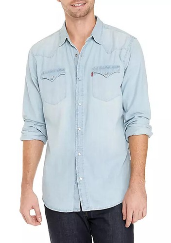 Levi's Men's Denim Long Sleeve Western Shirt Light Blue 3LYLW2262 NAB | eBay