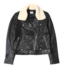 Edwin W' Zoe Biker Leather Jacket Goat Leather Black S