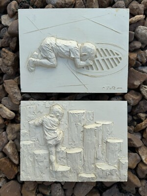 ZUTZ Signed 3D Wall Art Boy Climbing Wall LITTLE BOYS 1969 Lot of 2 Handmade
