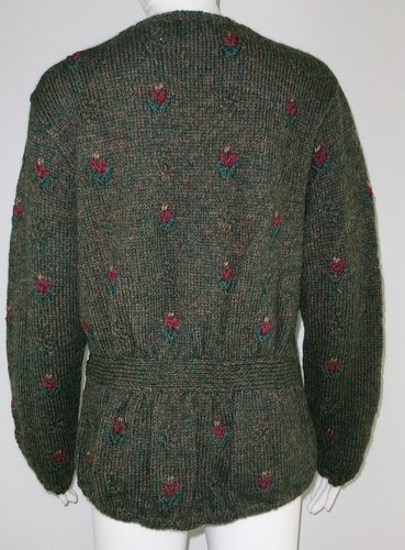 Vintage Tricots St. Raphael Hand Knit 100% Wool Cardigan Sweater SZ L Flowers - Picture 3 of 4