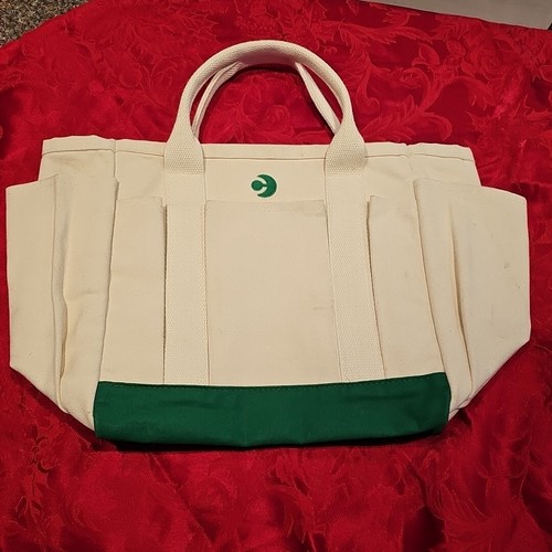 Crab & Cleek Cotton Canvas Crafting Tote Large Multi-pocket Green Accents EUC