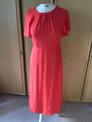 Whistles Sz 10 Petite Annabelle Cape Sleeve Dress Red/orange Midi Ruched  Back UK