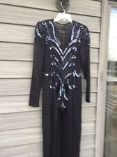 SCALA, full BEADED / SEQUIN multi color BLACK GOWN, 100 silk, Formal Evening