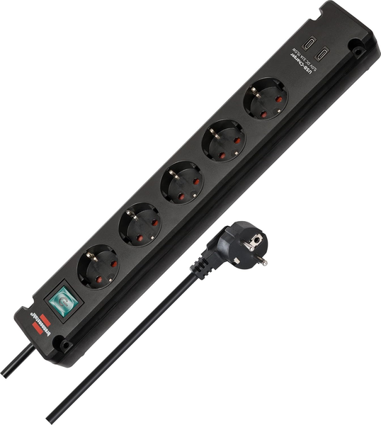 Brennenstuhl Bremounta Steckdosenleiste 5-Fach USB-C 90 Grad Schalter 3M Schwarz-image