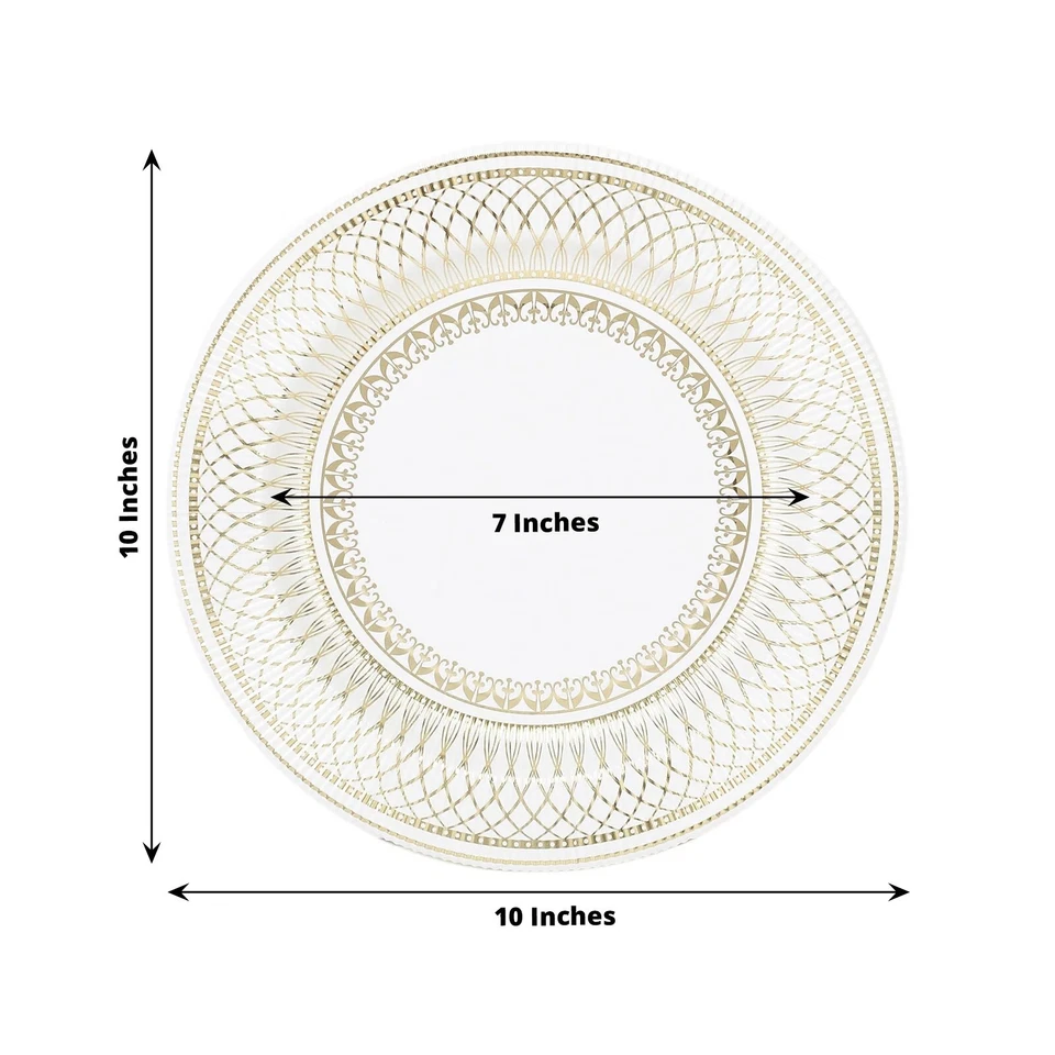25 White 10 in Round Disposable Paper PLATES Gold Porcelain Design Party Events - Image 2 of 4