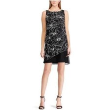 Chaps Womens Black Floral Sleeveless Chiffon Overlay A Line Dress Sz 6 New