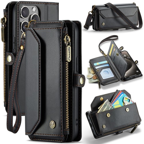 Für iPhone 16 15 14 13 12 Pro Max Plus Kartenfächer Reißverschluss Wallet RFID Handyhülle - Bild 9 von 60