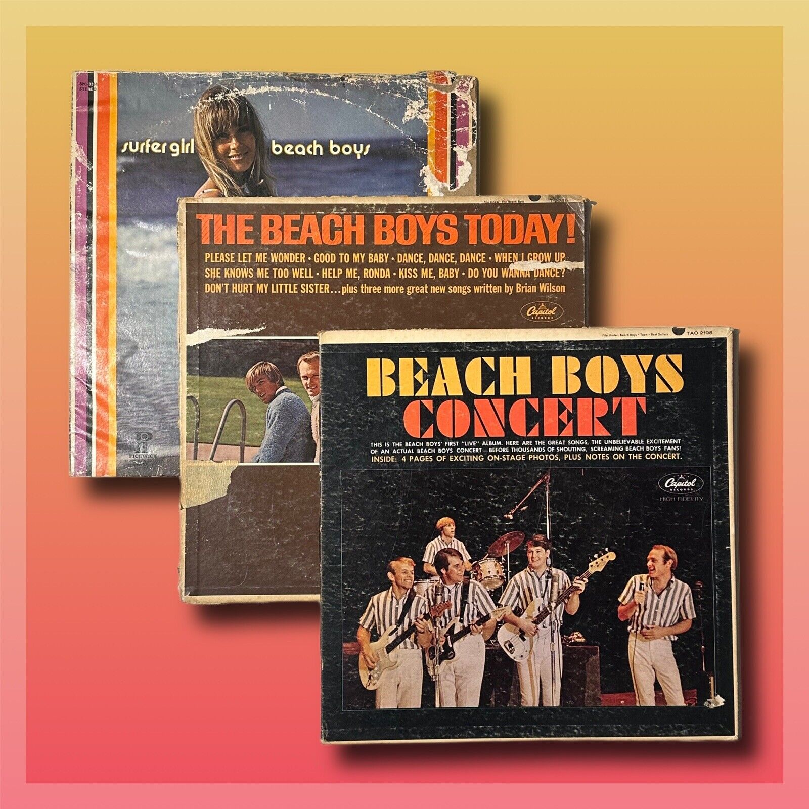 Beach Boys 3x LP Lot, Concert Today Surfer Girl Vinyl Record Album 