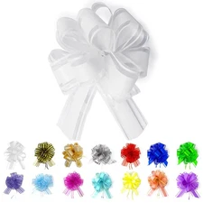 Allgala 12pc Organza Ribbon Pull Flower Bows 4 Inch Gift Wrapping White GP90601