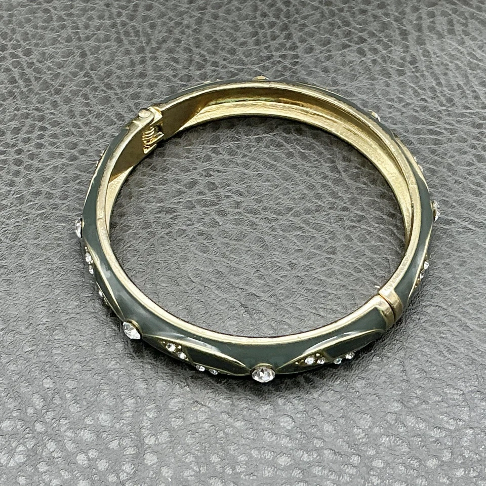 Brazalete Brazalete Esmaltado Estrás Bisagras Tono Dorado Gris Mujer Bisutería Foto 3 de 4