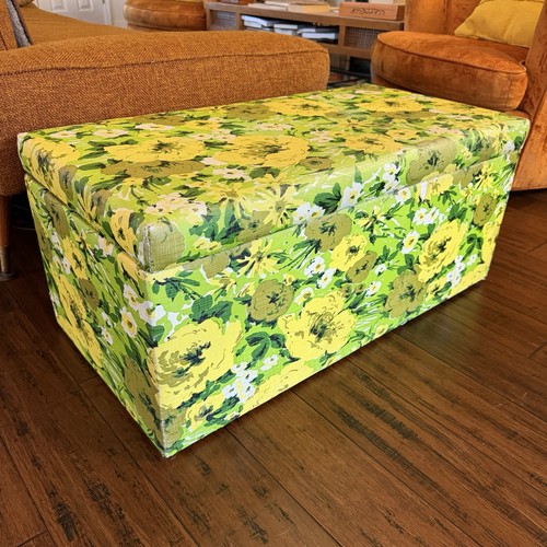1970’s Vinyl Sears Flower Power Hassock Style Storage Toy Box Lime Green