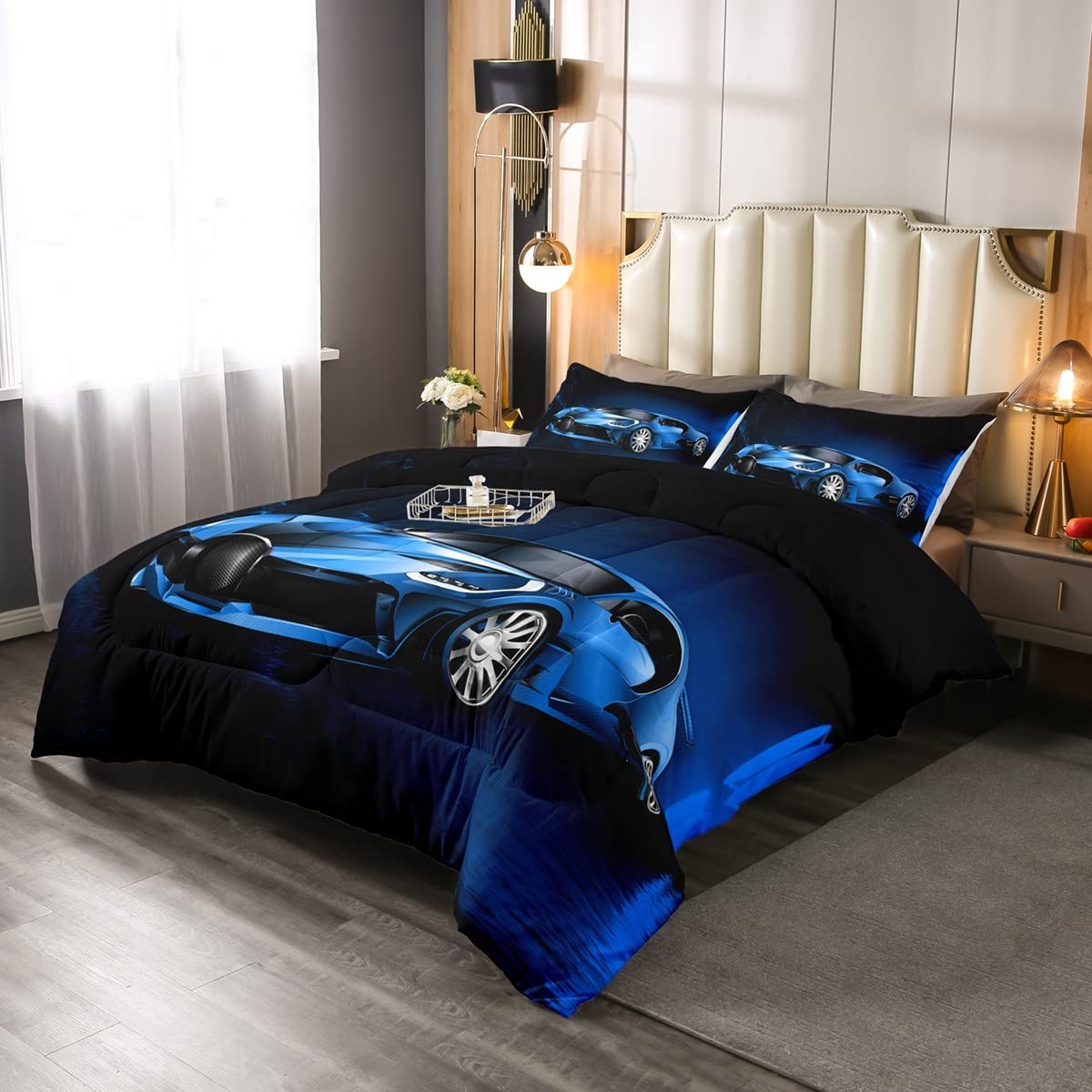 Sports Car Comforter Blue Race Car Comforter Set for Boys Girls Extreme Sport...