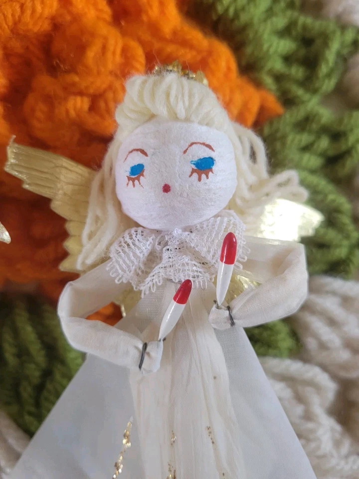 2 ANGES DÉCORATION ANCIENNE SAPIN de NOËL CHRISTMAS CIERGE TULLE FEUTRINE  🎄 - Photo 3/4