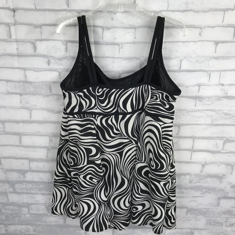 Longitude Womens Size 20W Blue Print One-Piece Swimsuit Swimdress Black White - Image 3 of 4