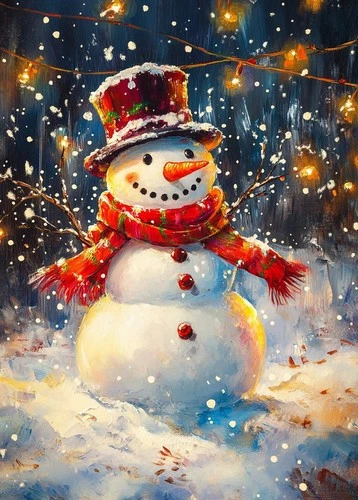 Print ACEO Art Card Christmas Tree Snowman Star Sky Winter Limited Edition